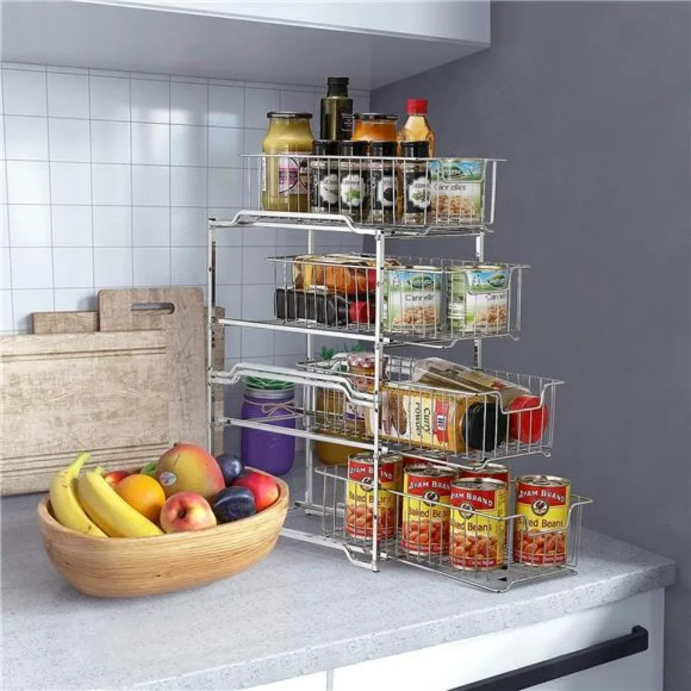 Stackable 2-Tier Under Sink Cabinet Organizer w/ Sliding Storage Drawer, Chrome
